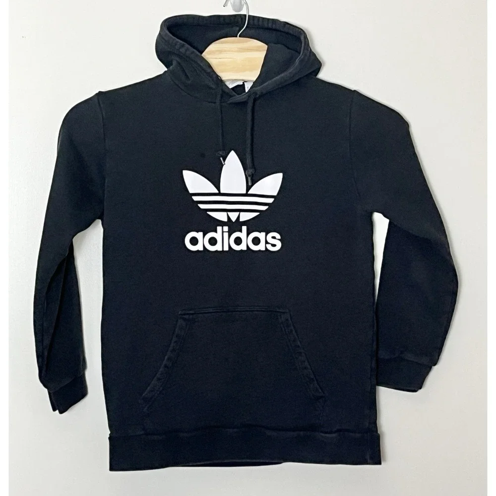 Adidas Trefoil Hoodie‎ Men's Medium Black Heavyweight Gym BroCore Athletic Logo
